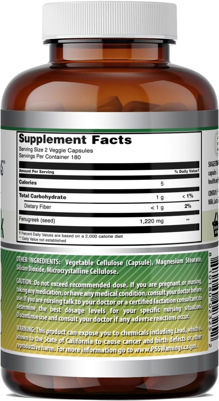 Amazing Formulas Suplemento de Semillas de Fenogreco | 610 mg | 360 Cápsulas Vegetales | No OGM | Sin Gluten | Fabricado en EE.UU.