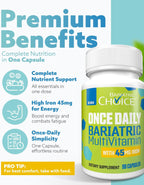 Bariátrico Multivitamínico con Hierro 45mg – Una Vez al Día – Cápsulas Fáciles de Tragar – 90 Cápsulas (Suministro 3 Meses)
