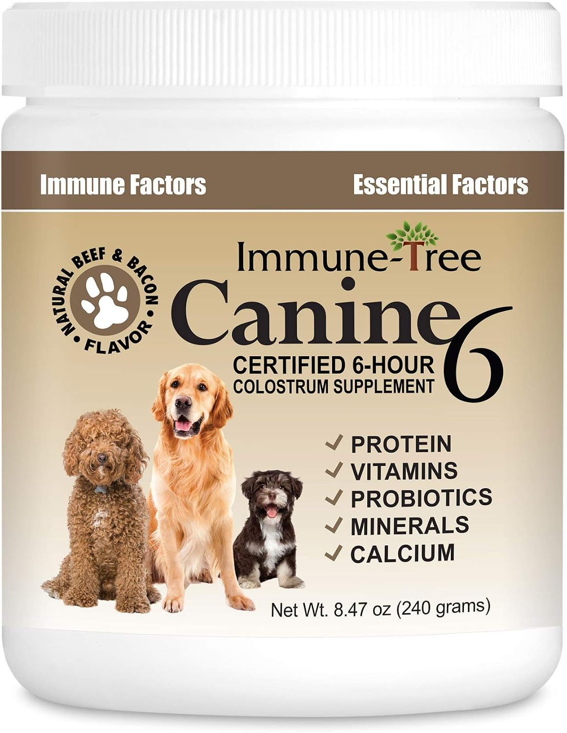 Calostro bovino para perros y cachorros | Suplemento para el sistema inmunológico | Alivio para alergias, picor de piel y puntos calientes | Prebióticos y probióticos apoyan la digestión | Fabricado en EE. UU. | 240 g (8.47 oz)