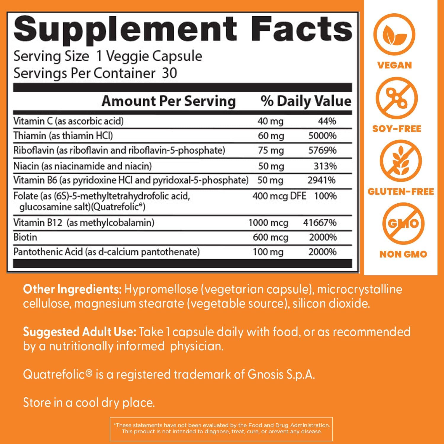 Doctor's Best Complejo Vitamínico B Totalmente Activo - Complejo B con B12 metilada y folato - 30 cápsulas veganas