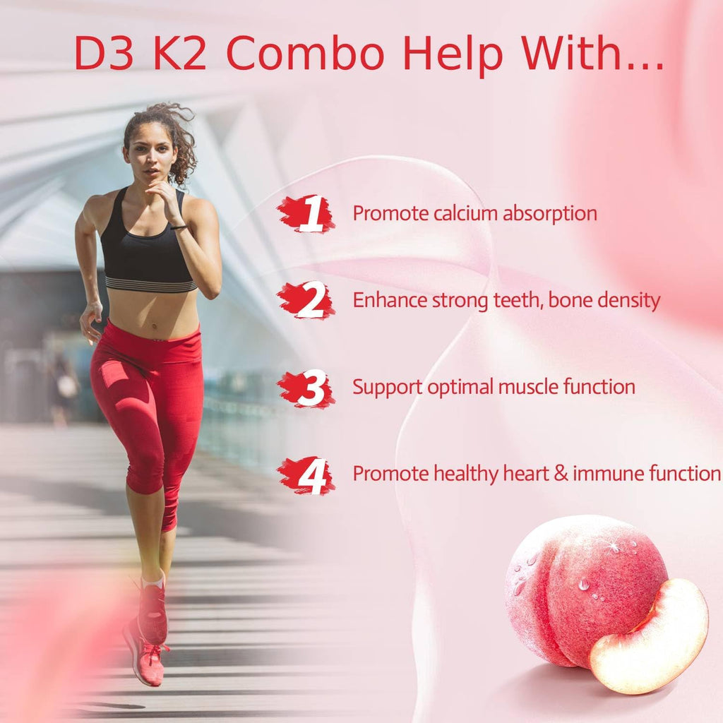 ORGMO Vitamina D3 K2 Gominolas - 9000 UI + 90 mcg MK-7 - Apoyo Óseo y Cardiovascular - Vegano Sin Azúcar - 90 unidades