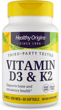 Healthy Origins Vitamina D3 y K2 - 50 mcg D3, 200 mcg K2 - 60 Cápsulas Blandas