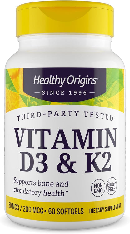Healthy Origins Vitamina D3 y K2 - 50 mcg – La vitamina D contribuye a la absorción y utilización normal del – Image 1