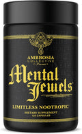 Ambrosia Mental Jewels - Suplemento Nootrópico para Memoria, Enfoque y Concentración con Alpha GPC, Bacopa y Fosfatidilserina - 120 Cápsulas Veganas
