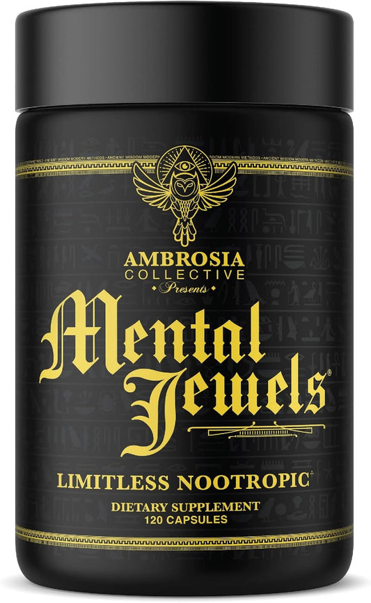 Ambrosia Mental Jewels - Suplemento Nootrópico para Memoria, Enfoque y Concentración con Alpha GPC, Bacopa y Fosfatidilserina - 120 Cápsulas Veganas