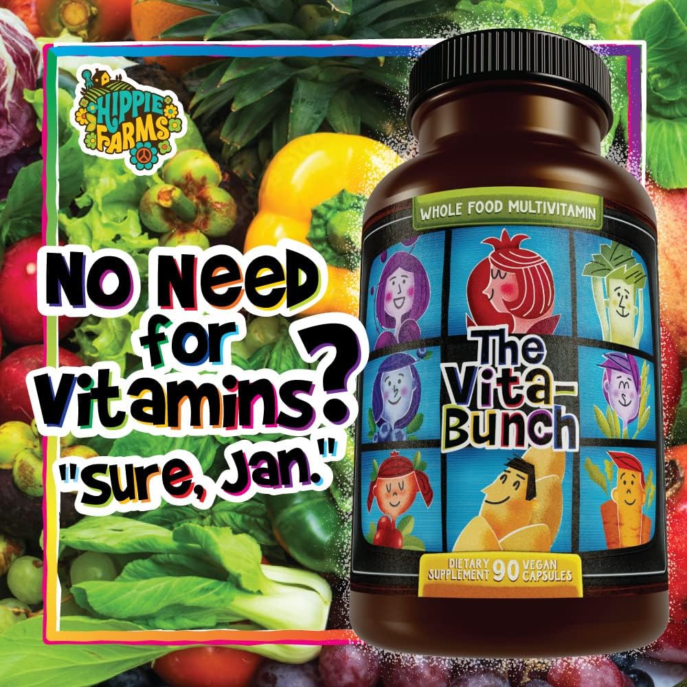 Hippie Farms Whole Food Multivitamin – Complejo Multivitamínico con Frutas y Super Greens, 90 Cápsulas Veganas