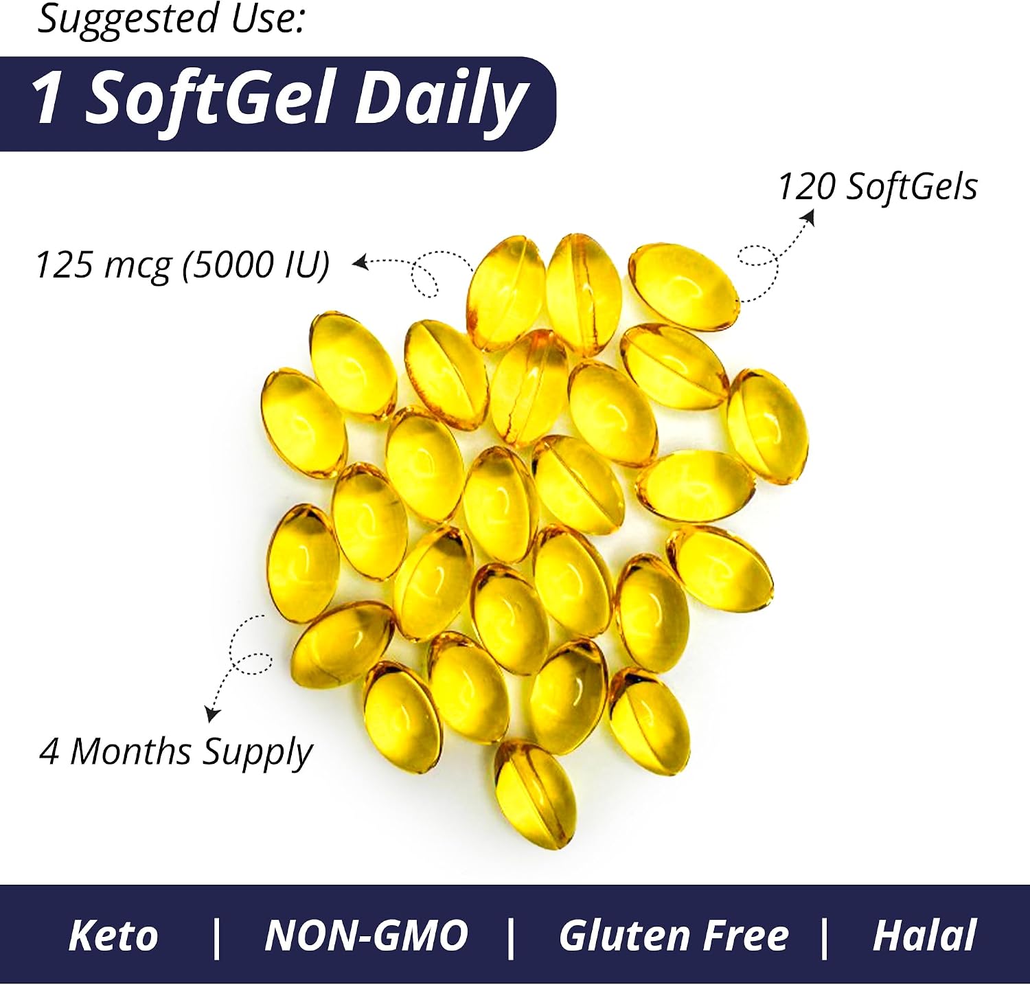 WOW Supplements Vitamina D3 5000 UI (125 mcg) 120 Cápsulas Blandas
