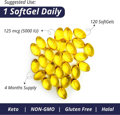 WOW Supplements Vitamina D3 5000 UI (125 – La absorción y utilización normal del calcio y del fósforo. – Image 6