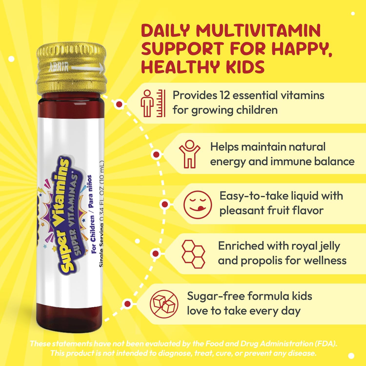 GirafKids Super Vitamins - Multivitamínico infantil con jalea real y propóleo - 10 viales sabor frutas del bosque