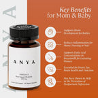 ANYA Omega 3 con 300mg de DHA y EPA, Ingredientes Limpios, Sin OGM, 100% Vegano, Sin Gluten, Soja ni Lácteos. Suplemento para Mujeres, Vitamina Prenatal y Postnatal para Apoyo en Lactancia
