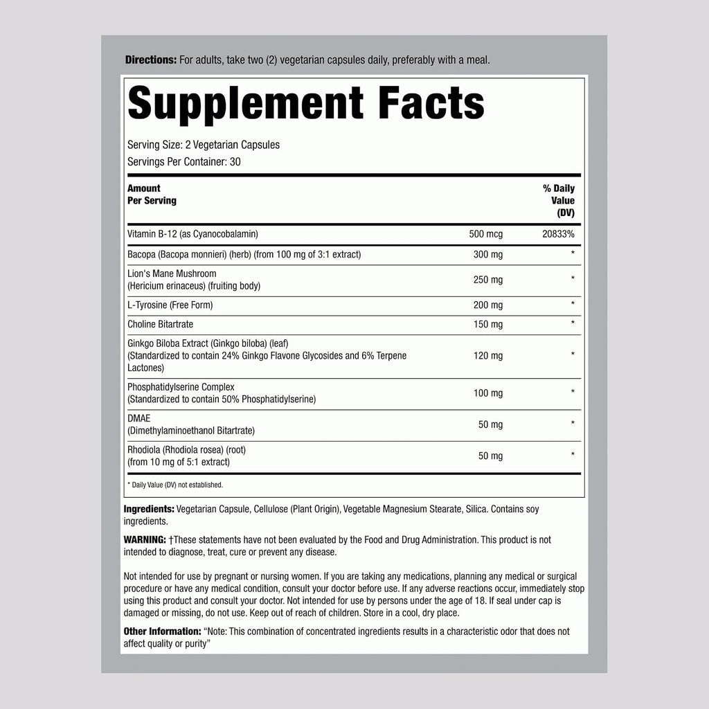 Lindberg Brain Support – Complemento para la Memoria y Concentración, 60 Cápsulas Vegetarianas