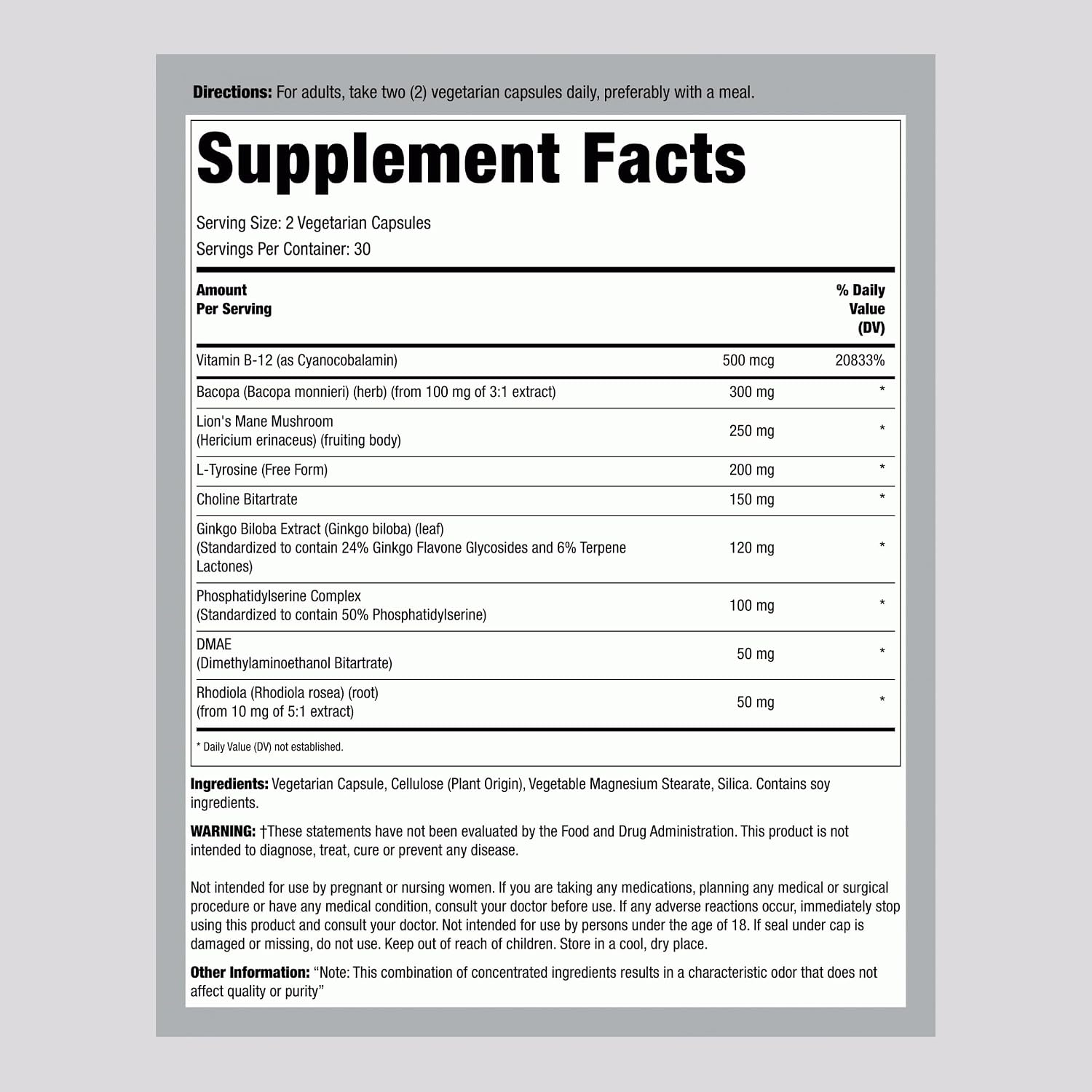Lindberg Brain Support – Complemento para la Memoria y Concentración, 60 Cápsulas Vegetarianas