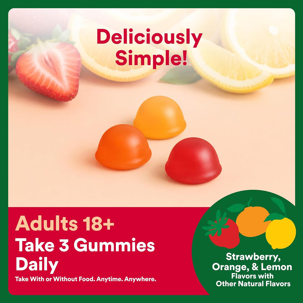 SmartyPants Plus Multi & Fiber Multivitamínico en Gominolas para Hombres y Mujeres con Fibra Prebiótica, Omega 3 DHA/EPA, Vitaminas D3, C, B12, B6, A, K, Zinc, Clean Label, Tres Sabores de Frutas, 90 unidades (Ración para 30 días)