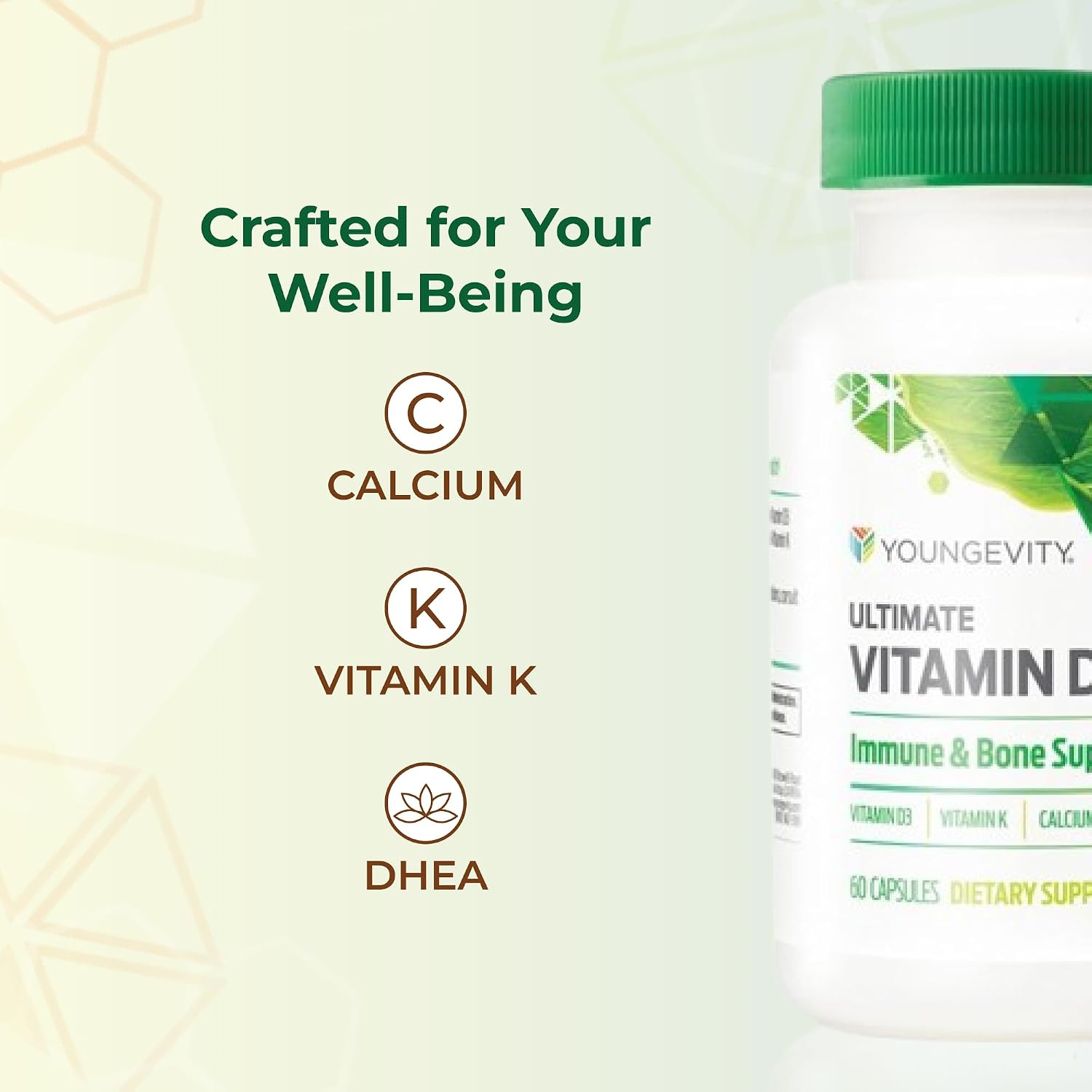 Youngevity Ultimate Vitamina D3 5000 UI con K2 – Suplemento de alta potencia con D3, K2 y Calcio – 60 Cápsulas