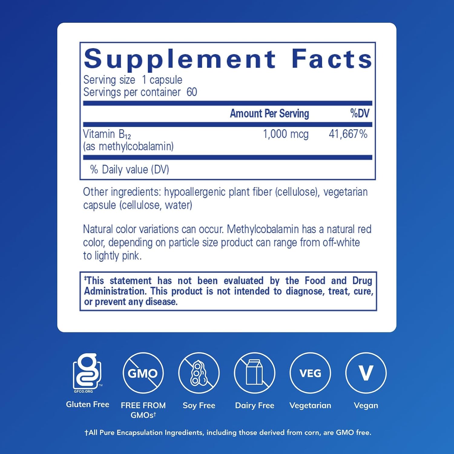 Pure Encapsulations Methylcobalamin 1,000 mcg - 60 Capsules - Vitamin B12 Supplement