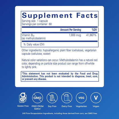 Pure Encapsulations Metilcobalamina 1.000 – El metabolismo energético normal. – Image 2