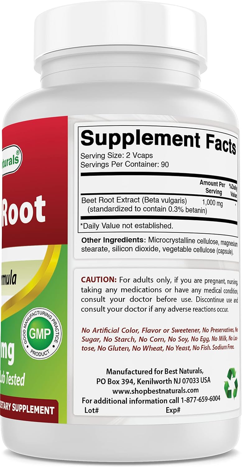 Best Naturals Remolacha en Polvo 500 mg - 180 Cápsulas (Pack de 3)