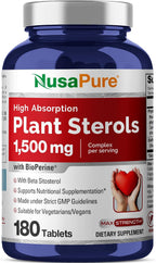 NusaPure Esteroles Vegetales 1500 mg - 180 Comprimidos (No Transgénico, Vegano) con Bioperina