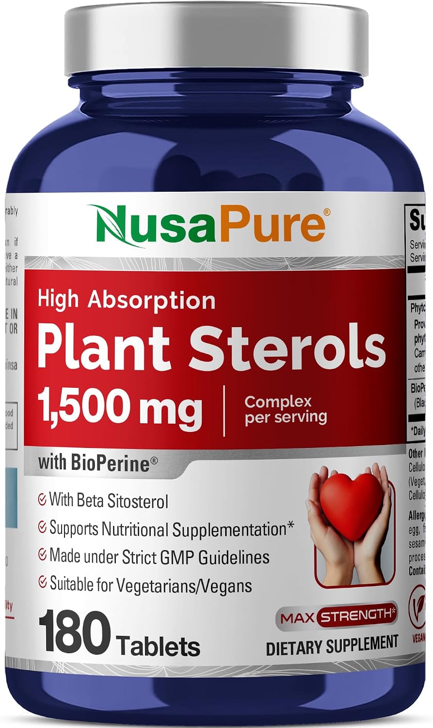 NusaPure Esteroles Vegetales 1500 mg - 180 Comprimidos (No Transgénico, Vegano) con Bioperina