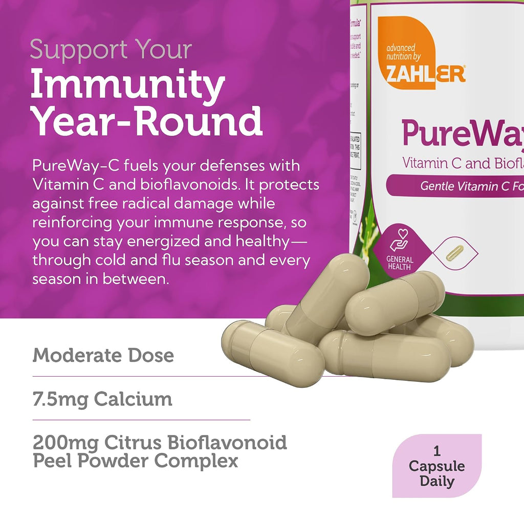 Zahler Vitamina C 500mg con Bioflavonoides - Suave para el Estómago - Apoyo Inmunitario - Sin Gluten No-GMO para Adultos (120 Cápsulas)