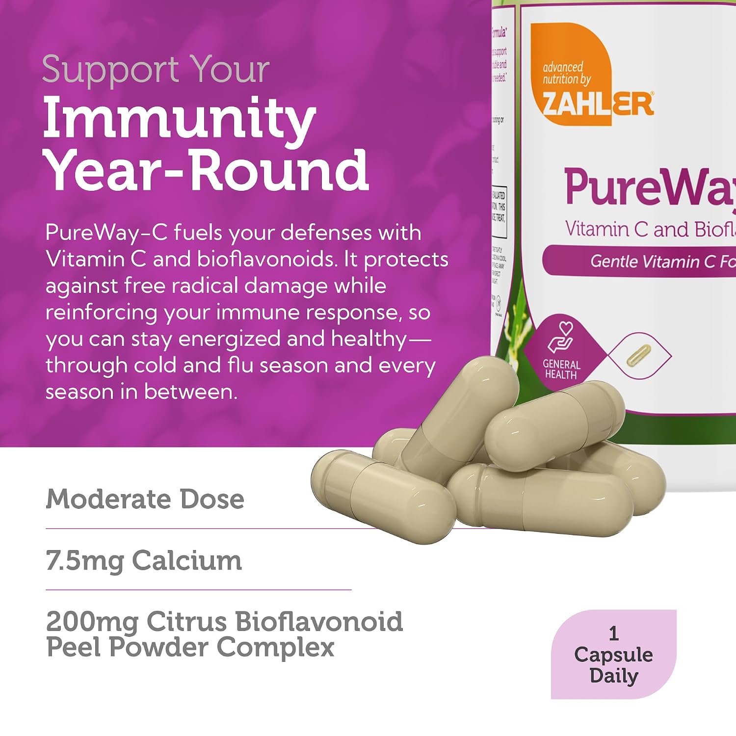 Zahler Vitamina C 500mg con Bioflavonoides - Suave para el Estómago - Apoyo Inmunitario - Sin Gluten No-GMO para Adultos (120 Cápsulas)