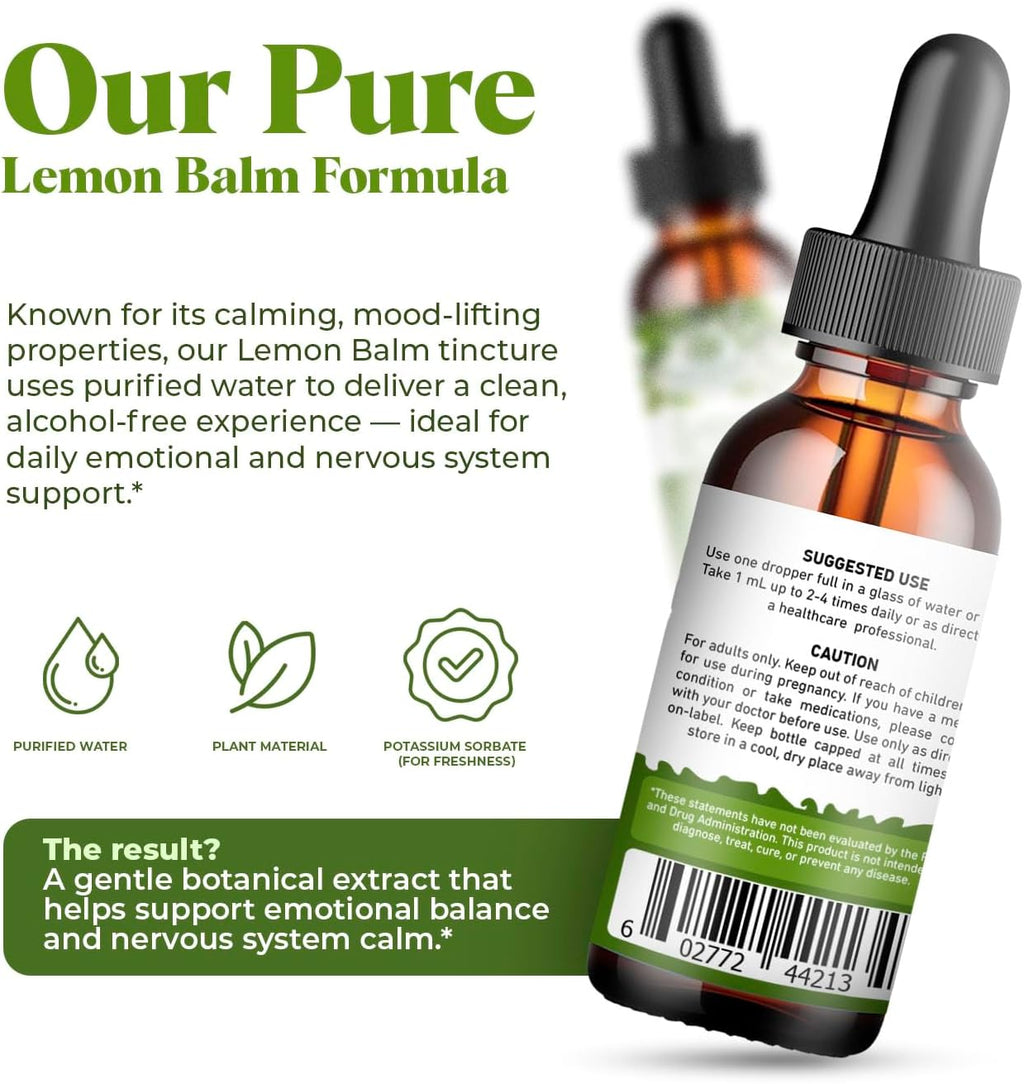 Extracto Líquido de Melisa (Melissa officinalis) – Gotas sin Alcohol – Vegano, No-GMO, Sin Gluten – Suplemento Herbal de Alta Potencia para la Relajación y el Apoyo Cognitivo – 30ml / 1oz