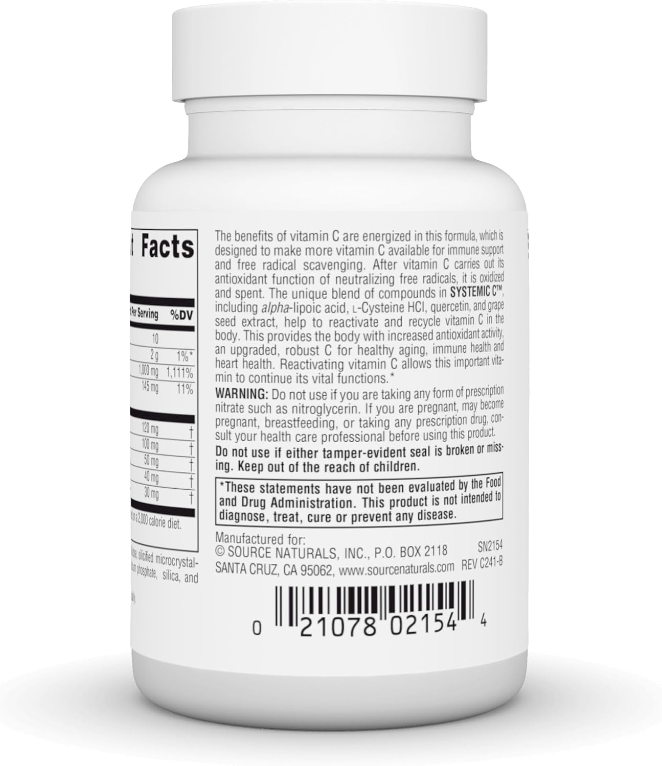 Systemic C de Source Naturals - 500 mg, 60 comprimidos