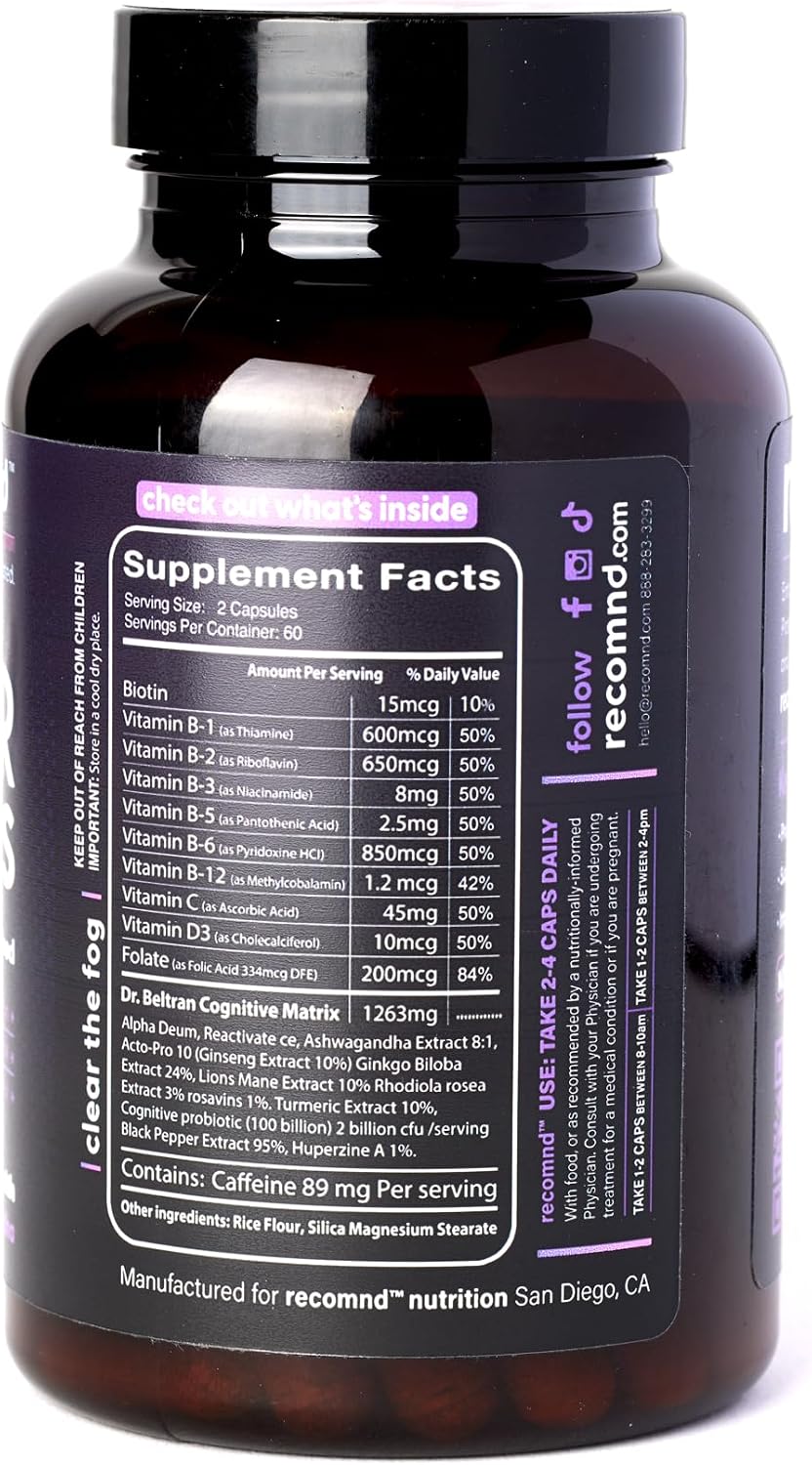 Clear Focus - Complemento para la memoria y concentración con Ashwagandha, Lion's Mane y Ginkgo Biloba, 120 cápsulas