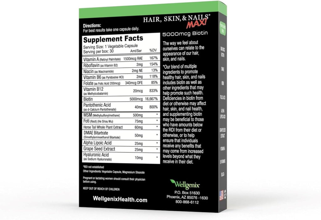 Wellgenix Purvana MAX – Biotina 5000mcg con MSM y Complejo B – 60 Cápsulas Veganas (Paquete de 2)