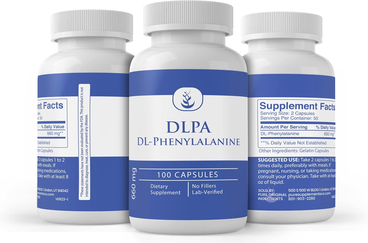 Pure Original Ingredients DLPA DL-Fenilalanina, 100 Cápsulas, Puro Sin Aditivos