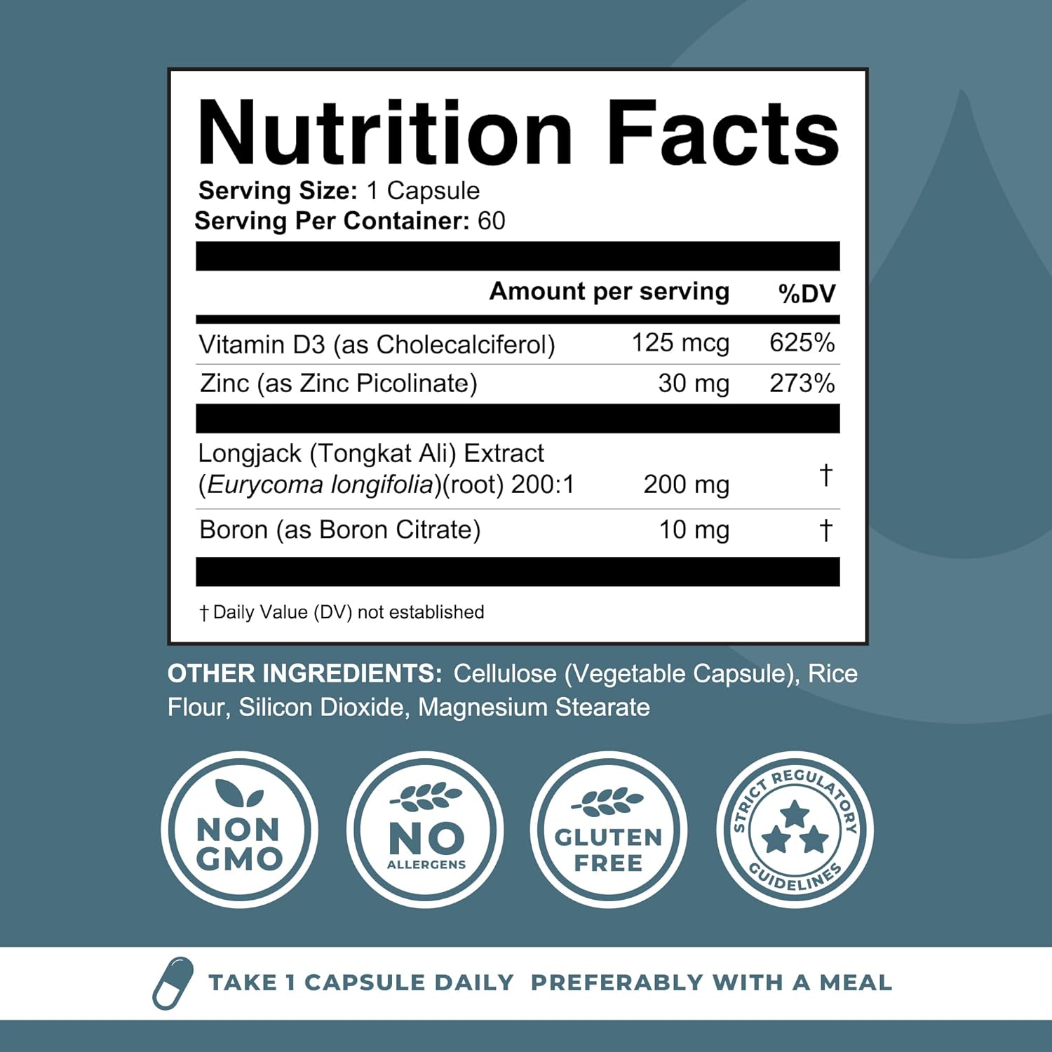 Suplemento de Boro con Tongkat Ali para Hombres - con Vitamina D3 y Zinc Picolinato 30mg - 60 Cápsulas