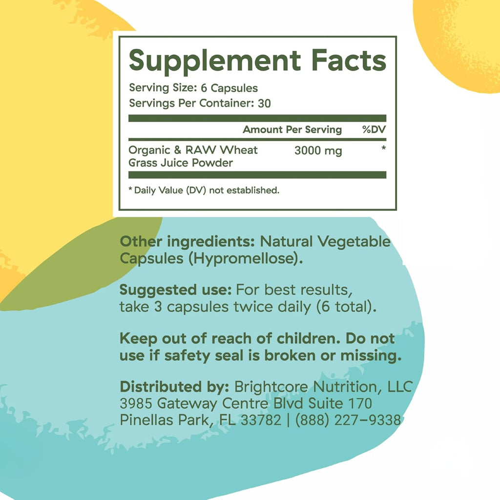 Brightcore Nutrition Sweet Wheat - 180 Cápsulas de Jugo de Trigo Joven con Enzimas Digestivas