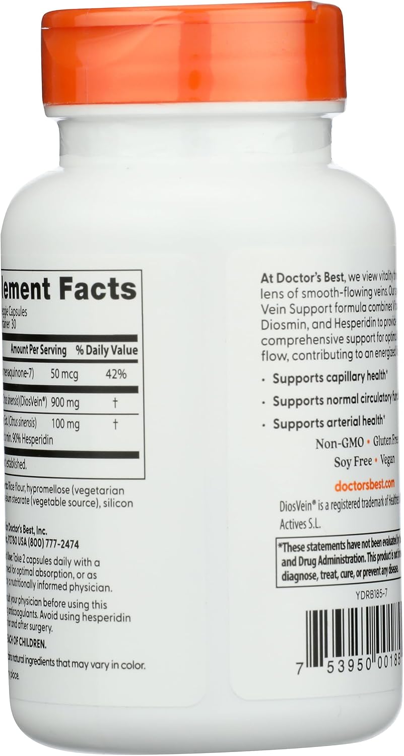 Doctor's Best Vein Support con DiosVein y MenaQ7, 60 cápsulas
