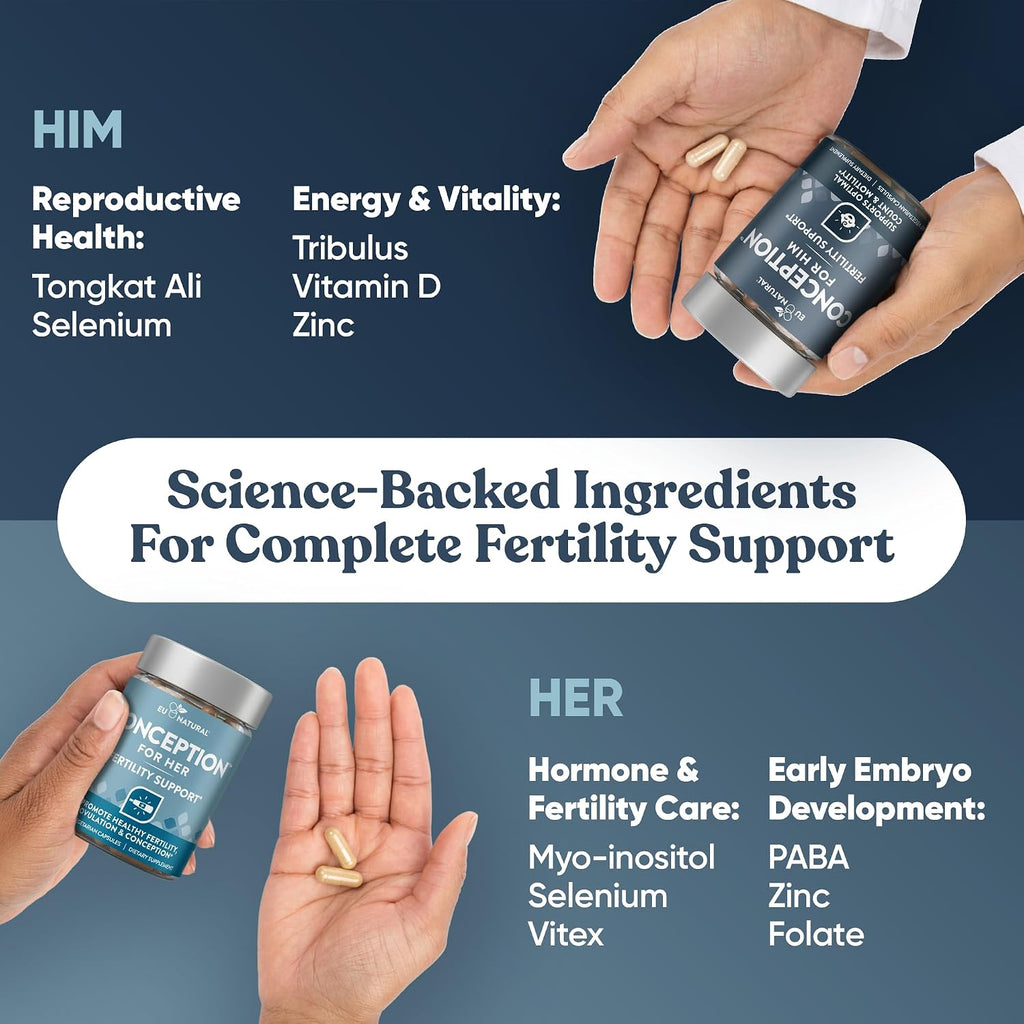 Conception for Her & Conception for Him Bundle - Suplementos de Fertilidad para Parejas - 120 Cápsulas Vegetarianas