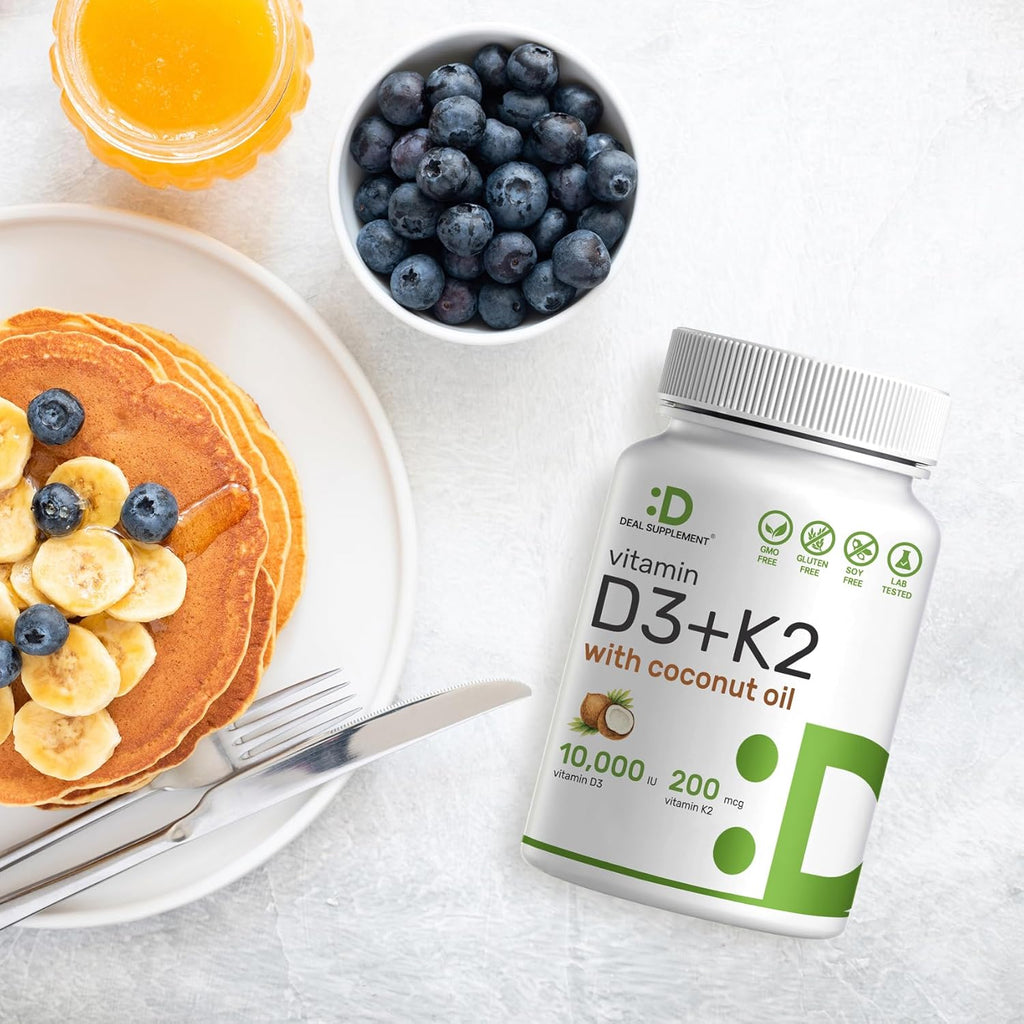 DEAL SUPPLEMENT Vitamina D3 10,000 UI + K2 MK7 200 mcg, 250 Cápsulas Blandas