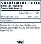 Vital Nutrients Niacin 500mg - Slow Release - 90 Tablets