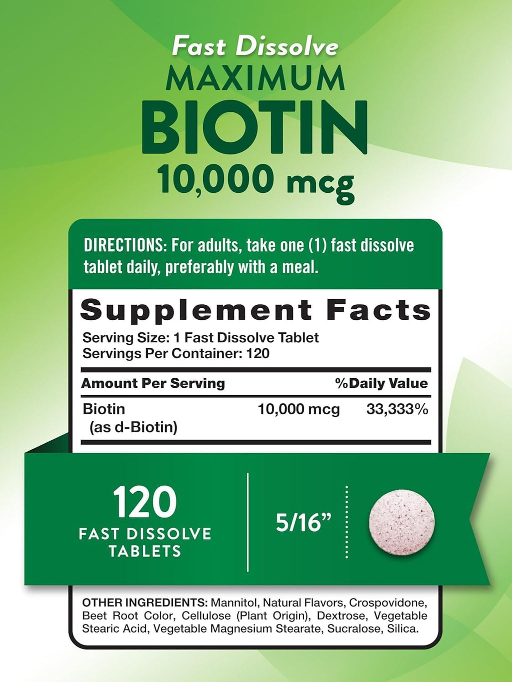 Nature's Truth Biotin 10,000 mcg Rapid Dissolve Tablets, Berry Flavor, Pack of 3 (120 Tablets Each)