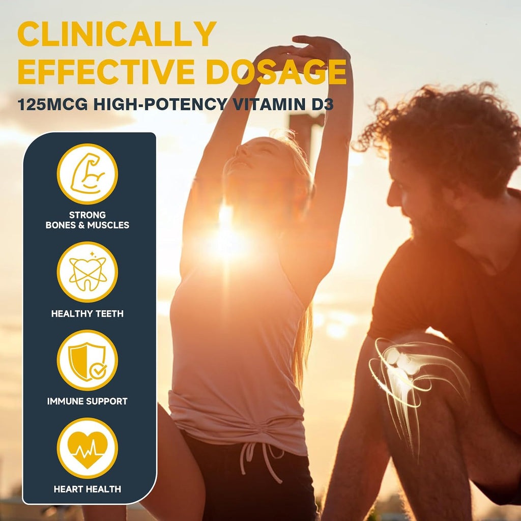 DRFOSTER Vitamina D3 K2 – Alta Potencia 125mcg D3 (5000UI) y 100mcg K2 (MK7) – Salud Ósea, Corazón e Inmunidad – Mejorado con Zinc, Boro y MCT – 120 Cápsulas Veganas, No GMO, Sin Gluten