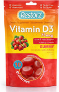 Restorz Vitamin D3 Gummies (120 uds) - Gominolas Veganas Sin Gluten - Sabores Melocotón, Mango y Fresa