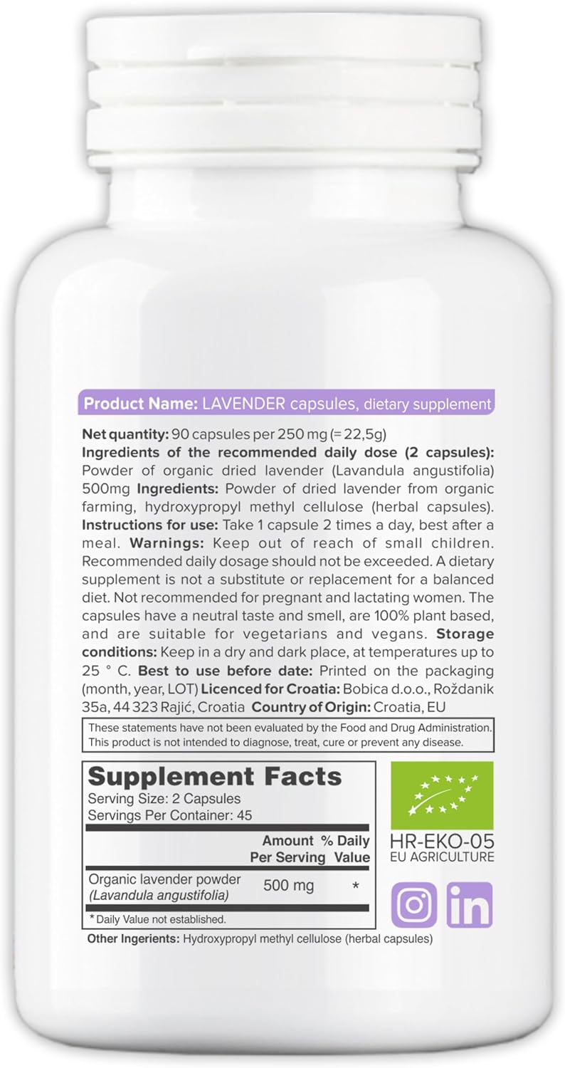 Cápsulas de Lavanda Orgánica - 90 Cápsulas Veganas para Relajación y Bienestar