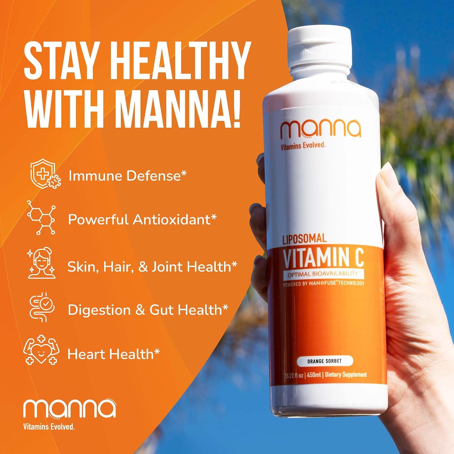 Manna Vitamins Evolved - Vitamina C Liposomal, 1000 mg, Líquido con Alta Absorción