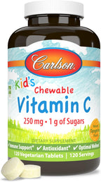 Carlson Kids Vitamin C Chewable, 250 mg, Tangerine Flavor, 120 Vegetarian Tablets