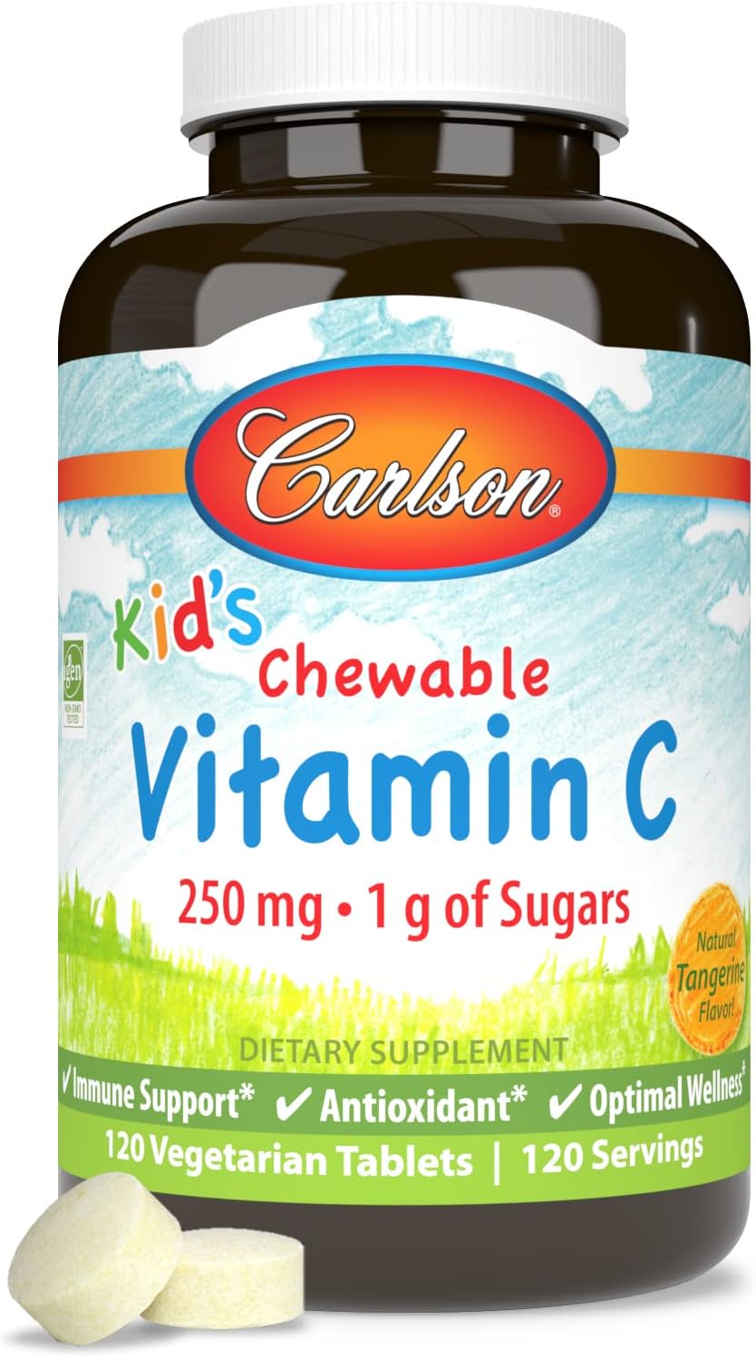 Carlson Kids Vitamin C Chewable, 250 mg, Tangerine Flavor, 120 Vegetarian Tablets