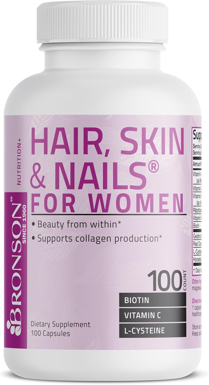 Bronson Hair, Skin & Nails con Biotina Extra Fuerte - 100 Cápsulas