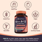 Doctor's Recipes Vitamina B12, Metilcobalamina 5000 mcg, 90 Comprimidos de Disolución Rápida, Sabor Natural a Melocotón, Vegano