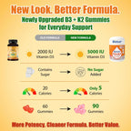 Biobor Natural Vitamin D3 K2 Gummies, 5000 UI D3 + 100 mcg K2 (MK-7), 90 Gominolas