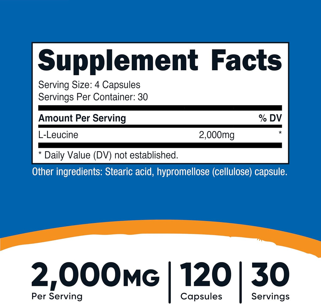 Nutricost L-Leucina 2,000 mg, 120 Cápsulas Vegetarianas