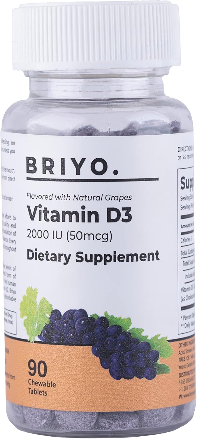 Briyosis Vitamina D3 2000 IU - 90 Comprimidos Masticables Sabor Uva Natural