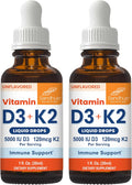 Sandhu's Gotas de Vitamina D3 y K2 para Adultos | 5000 UI D3, 120 mcg K2, 2 x 30 ml