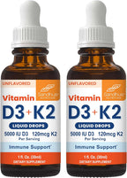 Sandhu's Gotas de Vitamina D3 y K2 para Adultos | 5000 UI D3, 120 mcg K2, 2 x 30 ml